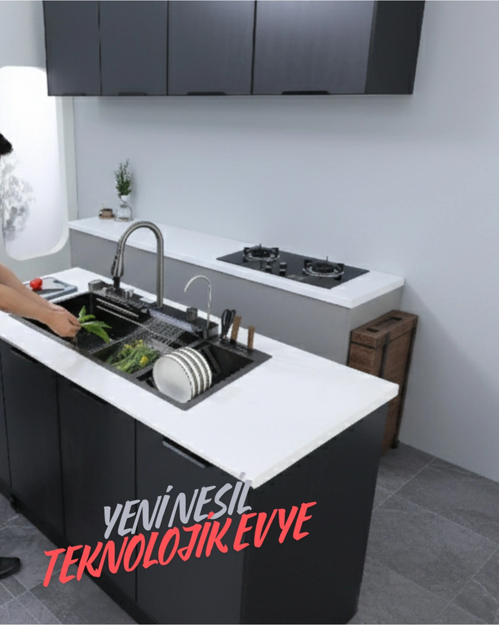 Boheme Marley Bıçaklıklı Evye 100 460 Cm Antrasit