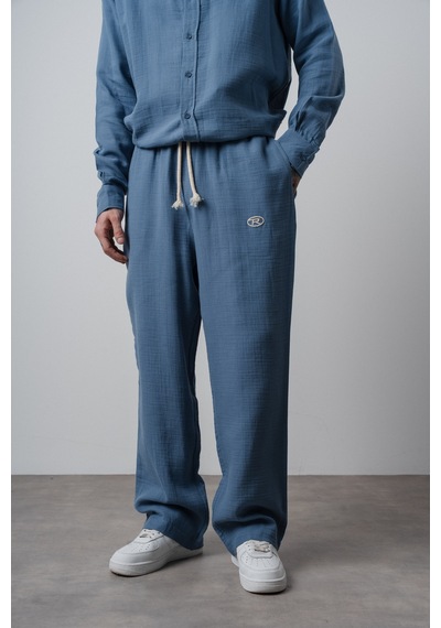 Respire Erkek R Nakışlı Müslin Baggy Pantolon Açık Mavi