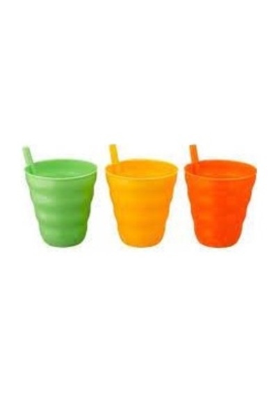 6 Adet Renkli Pipetli Plastik Bardak Pipetli Bardak  Pipet Bardak