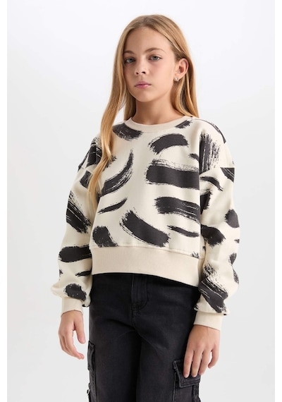 DeFacto Kız Çocuk Desenli Bisiklet Yaka Sweatshirt D3018A824WNBG734 Bej DeFacto Kız Çocuk Desenli Bisiklet Yaka Sweatshirt D3018A824WNBG734 Bej