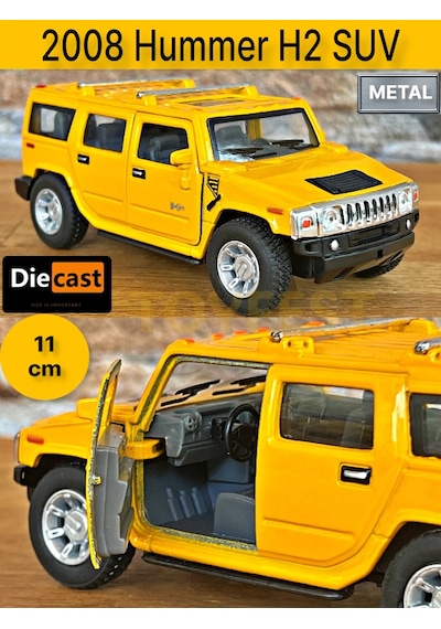 2008 Hummer H2 Suv Çek Bırak Die - Cast Kapıları Açılabilen Metal Model Araba - Sarı 11.5 Cm