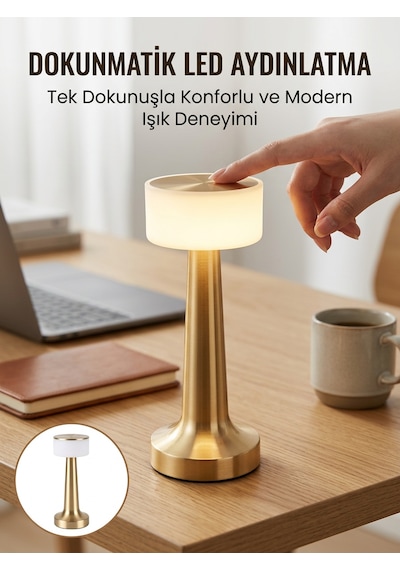 Kablosuz Renkli Masa Ve Gece Lambası Altın Rengi Dokunmatik Led Lamba Yeni Nesil Diğer