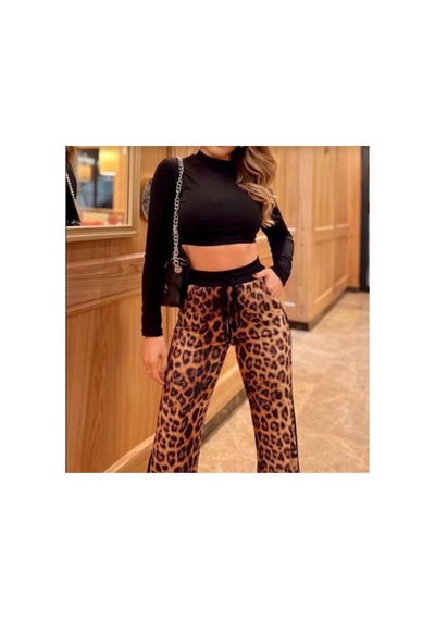 Merc Siyah Crop Leopar Baskılı Pantolon Takım Kahve
