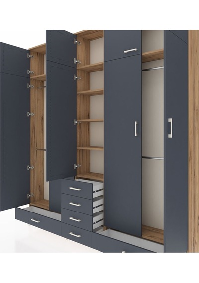 Arges Dolap 6 Raflı 6 Çekmeceli 4 Askılı 220x30x243 Çam-antrasit/antrasit Antrasıt/antrasıt Arges Dolap 6 Raflı 6 Çekmeceli 4 Askılı 220x30x243 Çam-antrasit/antrasit Antrasıt/antrasıt