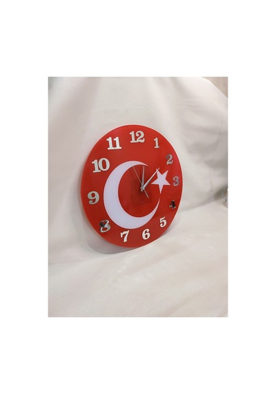 Epoksi Duvar Saati Türk Bayrağı Kırmızı Kırmızı