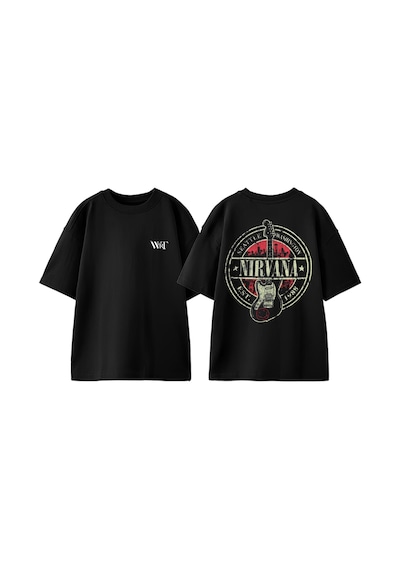 Thewert Seattle Washıngton Nırvana Tasarım Sırt Baskılı Pamuk Siyah Oversize T-shirt