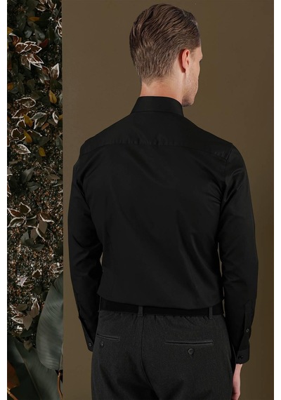 Efor Gk 704 Slim Fit Siyah Klasik Gömlek Siyah