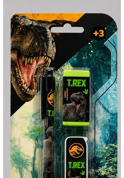 X Dekomus Lisanslı Jurassic World 3'lü Kırtasiye Seti 0.7 Mm Uçlu Kalem,silgi Ve Uç Seti Diğer