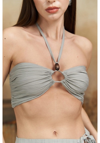 Mai Collection Mai Studios Co. Lovina Çizgili Gri Crop Etek Takım Gri