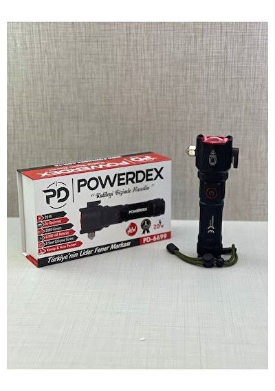 Powerdex Pd-6699 El Ve Kamp Feneri 20w, 2000 Lümen, 6000mah Batarya, Su Geçirmez, Çok Fonksiyonlu Siyah