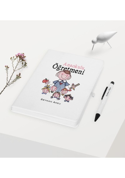 Kişiye Özel Anaokulu Öğretmeni Temalı Beyaz Defter Kalem S N11.2935