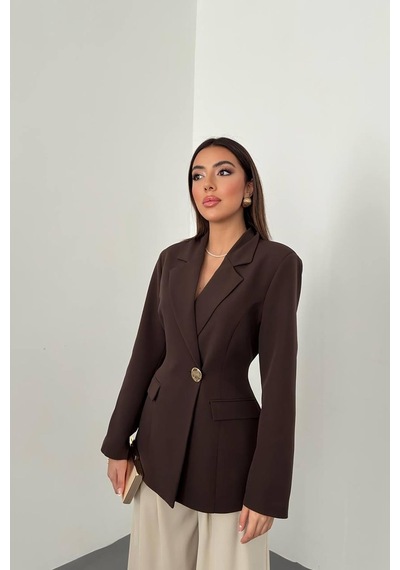 Duygudan Kahverengi Belden Oturtmalı Blazer Ceket