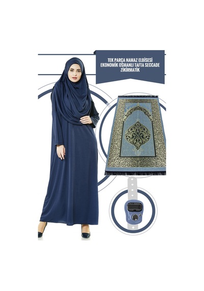 Tek Parça Namaz Elbisesi - Lacivert - 5015  ve  Seccade  ve  Ziki Lacivert