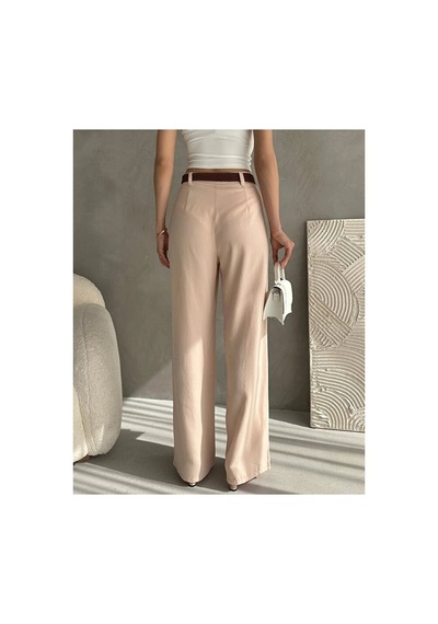Nido Moda Beli Kemerli Keten Pantolon Bej