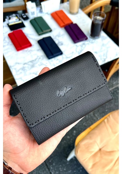 Premium Gift Rose Box - Jesi Siyah Hakiki Deri Kadın Cüzdan Siyah Gül Kutusu Siyah