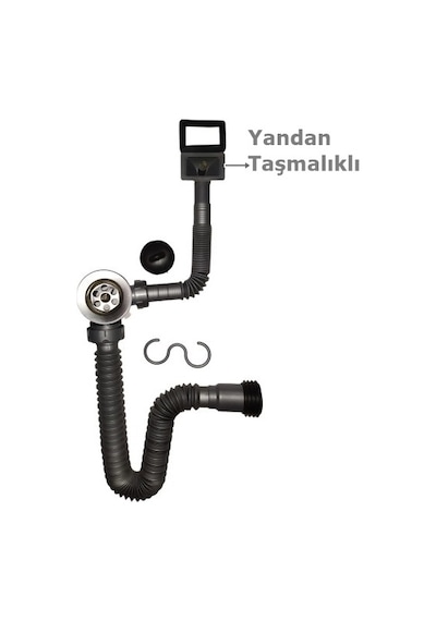 Donau Mutfak Evye Sifonu Dik-Yandan Taşmalıklı Sifon Gri-Beyaz Yandan Taşmalıklı
