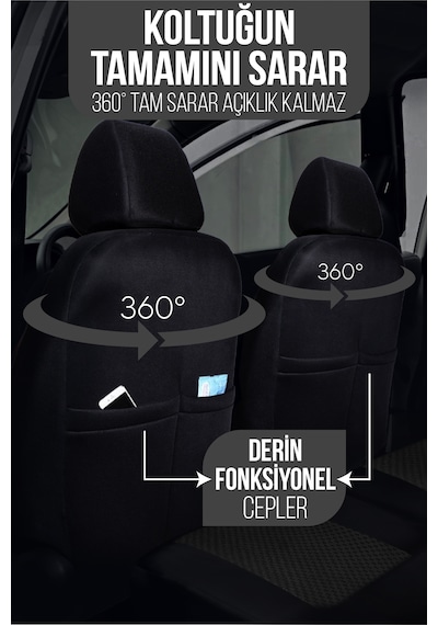 Peugeot Rifter Uyumlu Pamuklu Kumaş Araca Özel Oto Koltuk Kılıfı Tam Set Siyah