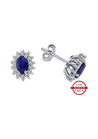 Sirius Pırlanta Oval Safir Taşlı Anturaj Küpe 0804E0128