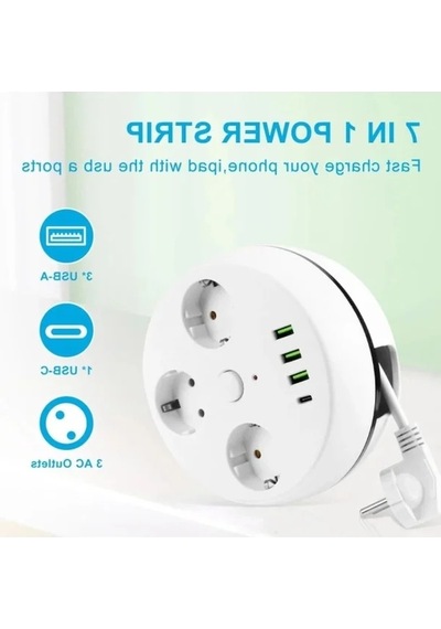 7 İn 1 Akım Korumalı Grup Priz - Anahtarlı Ve Usb Bağlantılı 0