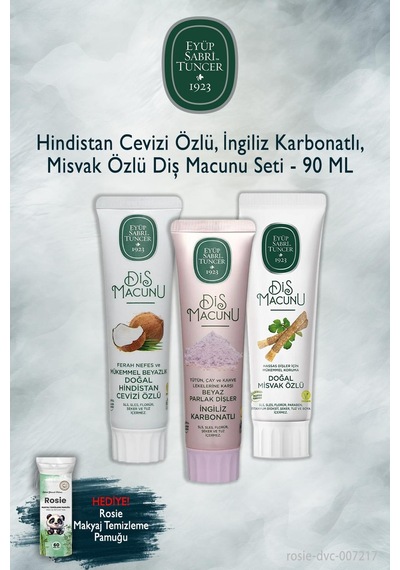 Eyüp Sabri Tuncer X3 Hindistan Cevizi, Karbonat, Misvak 90 Ml Diş Macunu, Rosie Beyazlık