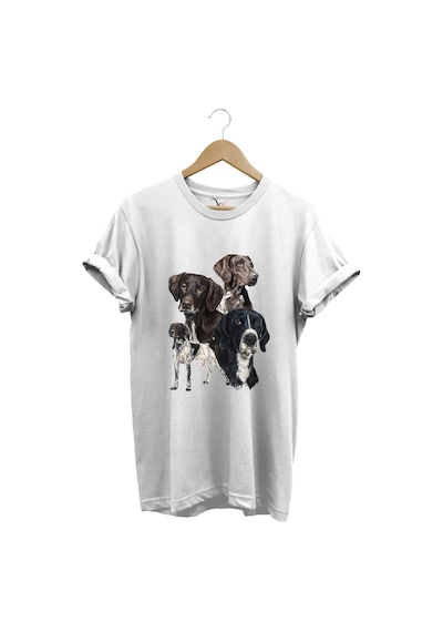 Avcılık Hunting Pointer Av Köpekleri Baskılı %100 Pamuk Regular Fit Unisex T-shirt Beyaz