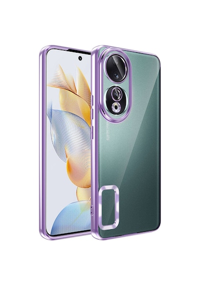 Huawei Honor 90 Kılıf Kamera Korumalı Logo Gösteren Şeffaf Kapak Lila