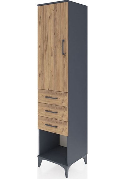 Hyperion Dolap Tek Raflı 3 Çekmeceli Tek Askılı 44x44x195 Antrasit-çam Antrasit