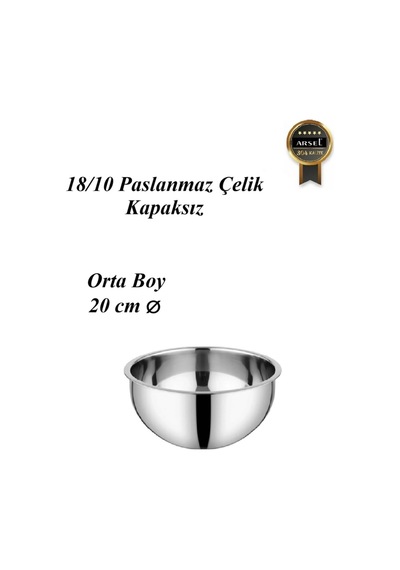 304 Paslanmaz Çelik Sade Çırpma & Karıştırma Kasesi 18/10, Derin, Kapaksız 20 Cm Orta Boy Diğer