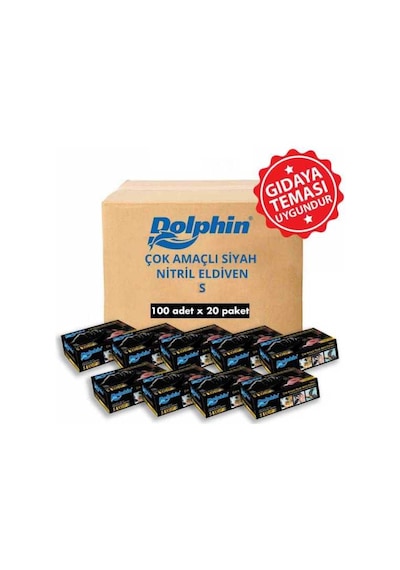 Dolphin Çok Amaçlı Siyah Nitril Eldiven S 20 x 100 Adet