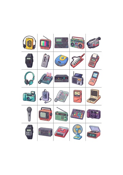 30 Adet Retro Elektronik Cihazlar Sticker Seti - Laptop, Telefon Kılıfı, Ajanda Çok Renkli
