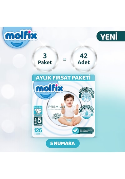 Molfix Premium Aylık Fırsat Paketi 5 Beden 126 Adet 5 Numara 3'lü