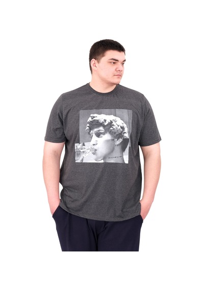 Mode Xl Büyük Beden Erkek T-shirt Bisiklet Yaka Statue U25027 Antrasit Antrasit