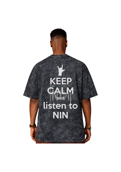 Nin Rock Metal Müzik Grubu Baskılı Unisex Oversize Eskitme Yıkama Siyah