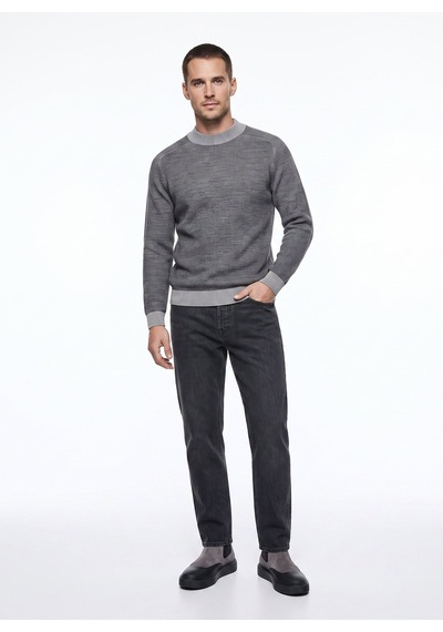 Fabrika Gri Erkek Bisiklet Yaka Slim Fit Fitilli Kazak F6wm-kzk 2027 Gri Melanj