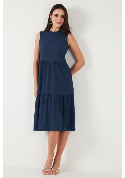 Lela Regular Fit Kolsuz Midi Bayan Elbise 5869008 Indigo
