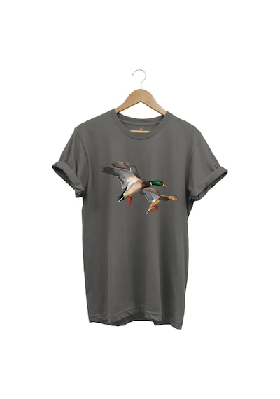 Avcılık Hunting Ördek Avı Baskılı %100 Pamuk Regular Fit T-shirt Gri