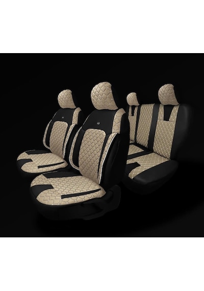 Renault Megane 1 Coupe 1998-2003 Aracınıza Uyumlu Arkalı Önlü Takım Oto Kılıfı - Efesum Bej Siyah