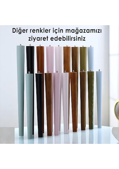 4 Adet Ahşap Ayak 50 Cm Siyah M8 Civatalı Bağlantı Aparatlı Mobilya Tabure Sehpa Masa Destek Ayağı Siyah