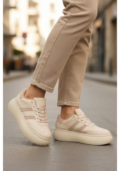 Bej Yüksek Taban Bağcıklı Unisex Sneaker Dvs-01 Z Bej