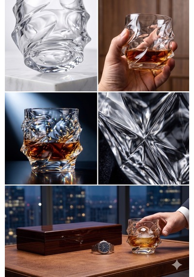 Premium Kristal Viski Kadehi - El Işçiliği Özel Seri - Lüks Hediyelik Iskoç Tasarım Bourbon Ve Viski Bardağı Şeffaf