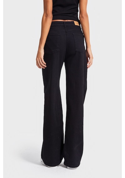 Itsbasic Kadın Siyah Renk 1w5-1 Esnek Likralı Kumaş Wide Leg Fit İç Boy 80cm Denim Jean