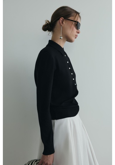 Suud Collection Siyah Carter Polo Yaka Triko Kazak