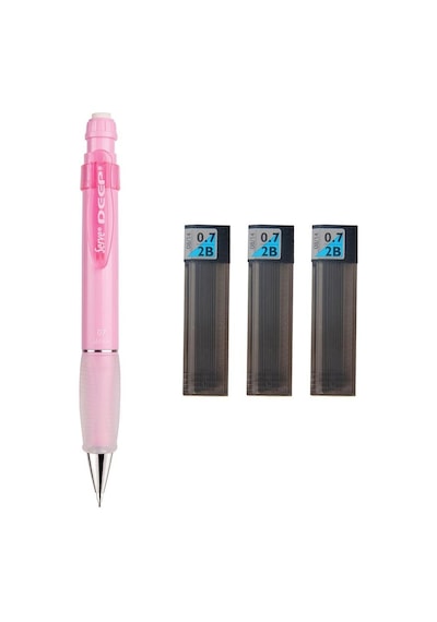 Serve Deep Mekanik Kurşun Kalem Pastel Renk 0.7 Mm Şeker Pembe + Tombow 0.7 Mm 2b Uç 3 Adet