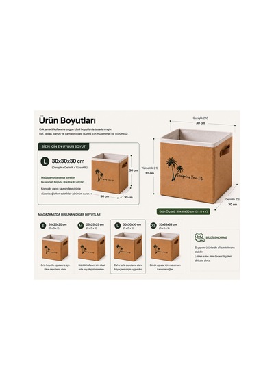 Jüt Dolap Düzenleyici Saklama Kutusu 30x30x30 Cm Katlanabilir Çok Amaçlı Organizer Sepet Doğal