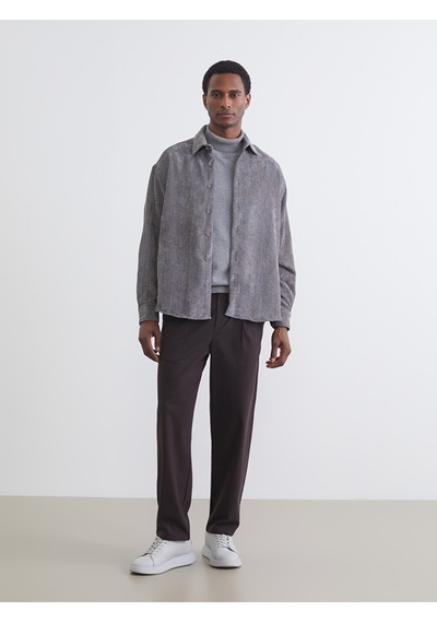 Lcw Vision Gri Regular Fit Kadife Erkek Gömlek
