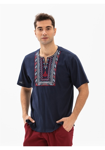 Kısa Kol Şile Bezi Bisiklet Yaka Bahriyeli Erkek Yazlık T-shirt Lacivert Lcvt Lacivert