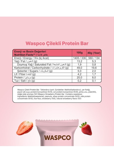 Waspco Protein Bar Karma Kutu 40 G 12 Adet Çilekli Ve Kurabiye Aromalı