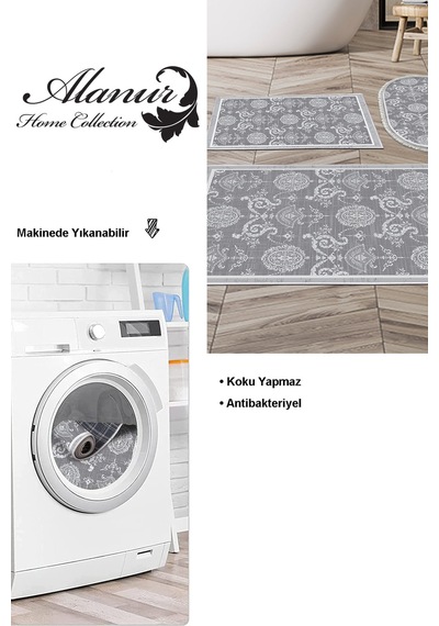 Dekoreko Kaymaz Taban Djt 3 Lü Banyo Paspas Takımı Star Pamuk Karışık Modern 1861m gri