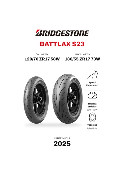 Bridgestone Battlax S23 120/70 Zr17 58w - 180/55 Zr17 73w Ön Arka Motosiklet Lastik Takımı 2025