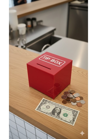 Kilitli Pleksi Masa Üstü Tip Box Bahşiş Kutusu Kırmızı 14x14xh13 Cm 1